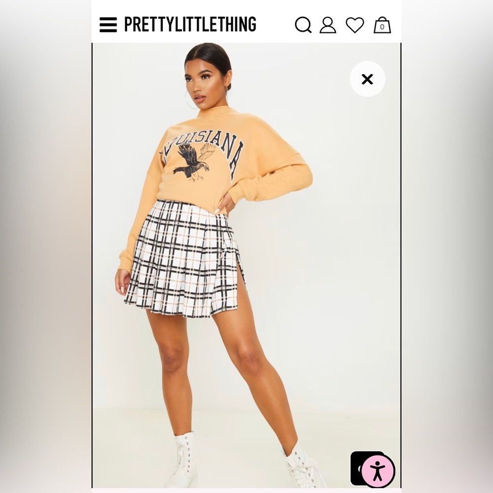 Prettylittlething Black Check Tennis Side Split Skirt